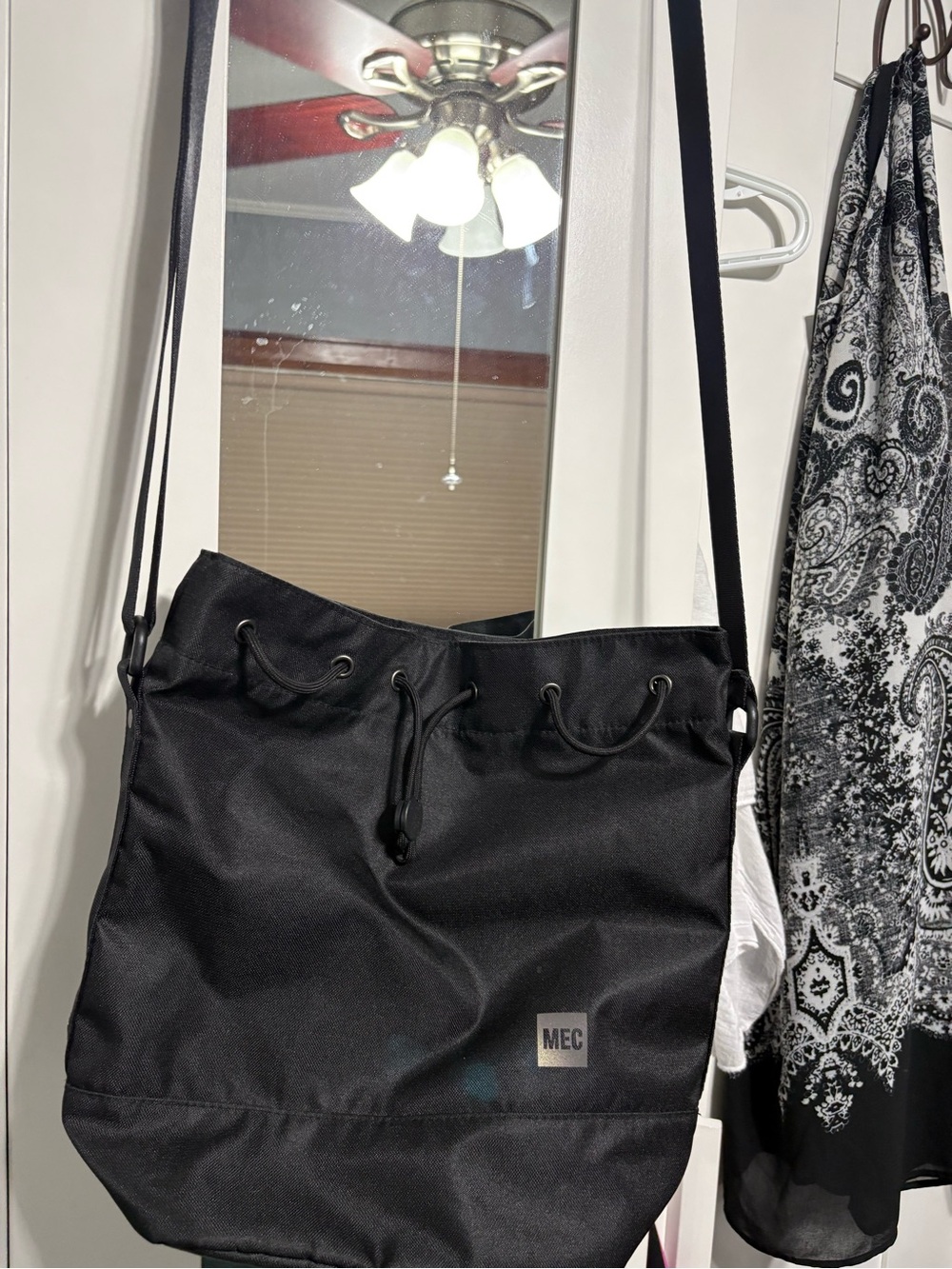 MEC Black Men's Drawstring Messenger Crossbody Bag